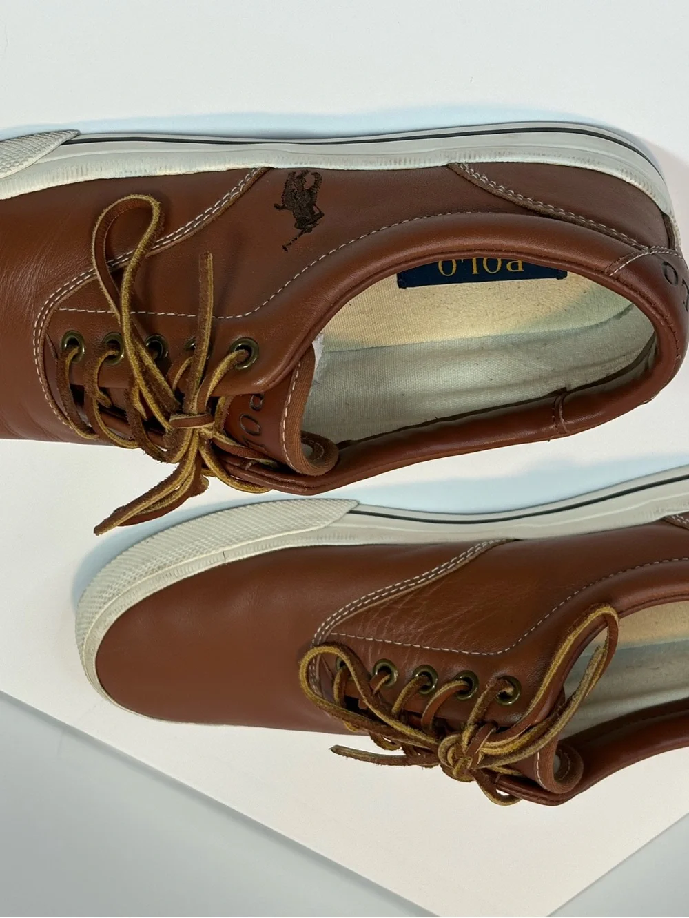 Polo by Ralph Lauren Brown Leather Vaughn Sneakers with White Sole Men 9D